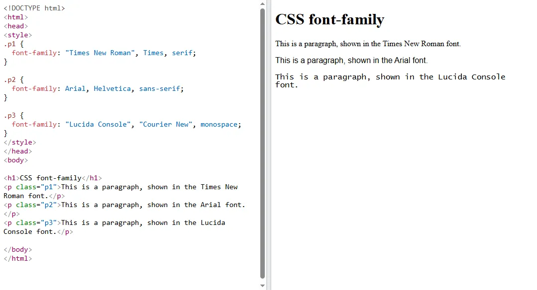 CSS font family